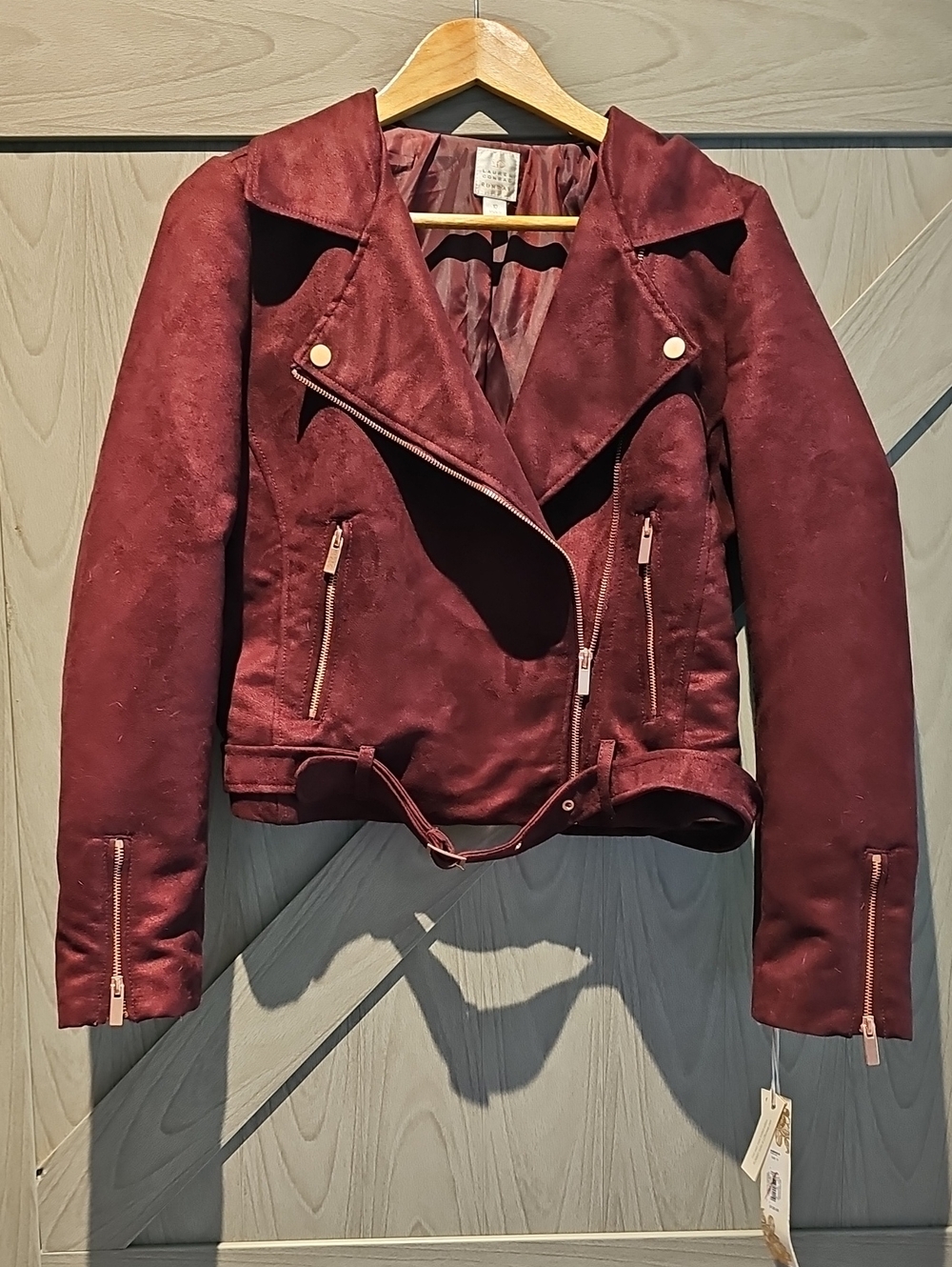 LC Lauren Conrad Deep Burgundy Faux Suede Moto Jacket